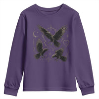 Flying Raven Crow Youth Sweatshirt Black Bird Gothic Occult Cyber Y2K Dark Academia Ravens Graphic