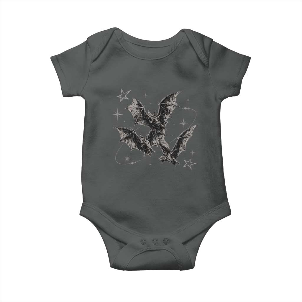 Three Bats Y2k Baby Onesie Vintage 90s Style Bat Gothic Occult Halloween Bat Graphic