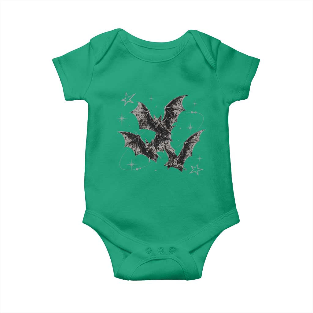 Three Bats Y2k Baby Onesie Vintage 90s Style Bat Gothic Occult Halloween Bat Graphic