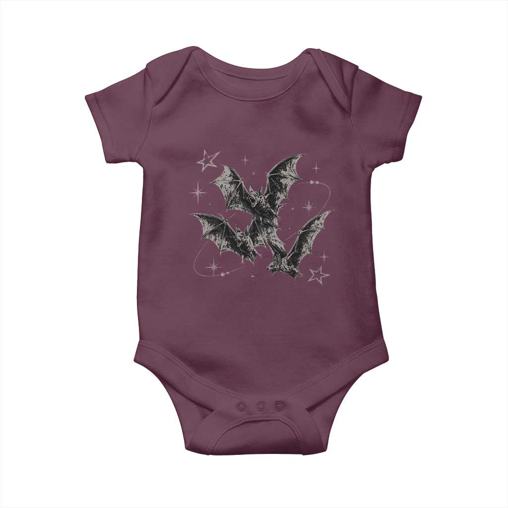 Three Bats Y2k Baby Onesie Vintage 90s Style Bat Gothic Occult Halloween Bat Graphic