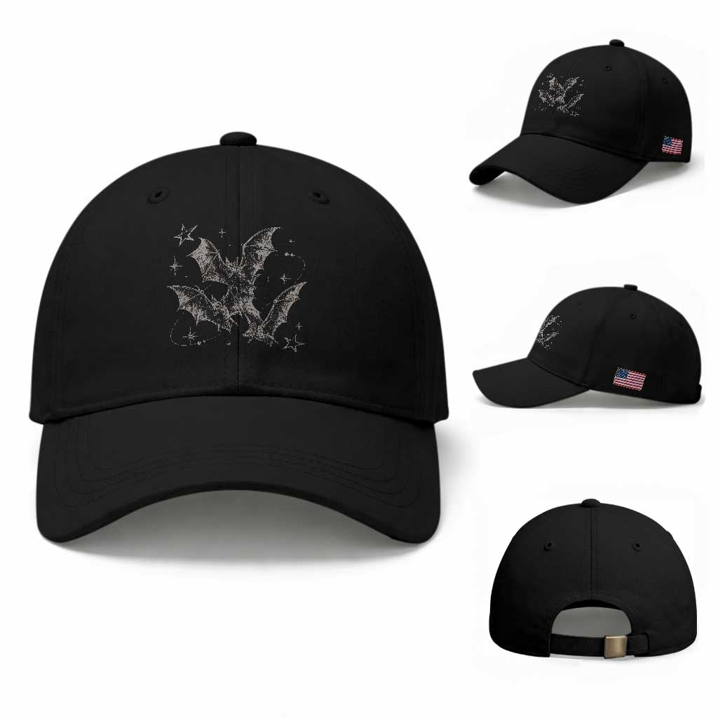 Three Bats Y2k Baseball Cap Vintage 90s Style Bat Gothic Occult Halloween Bat Graphic