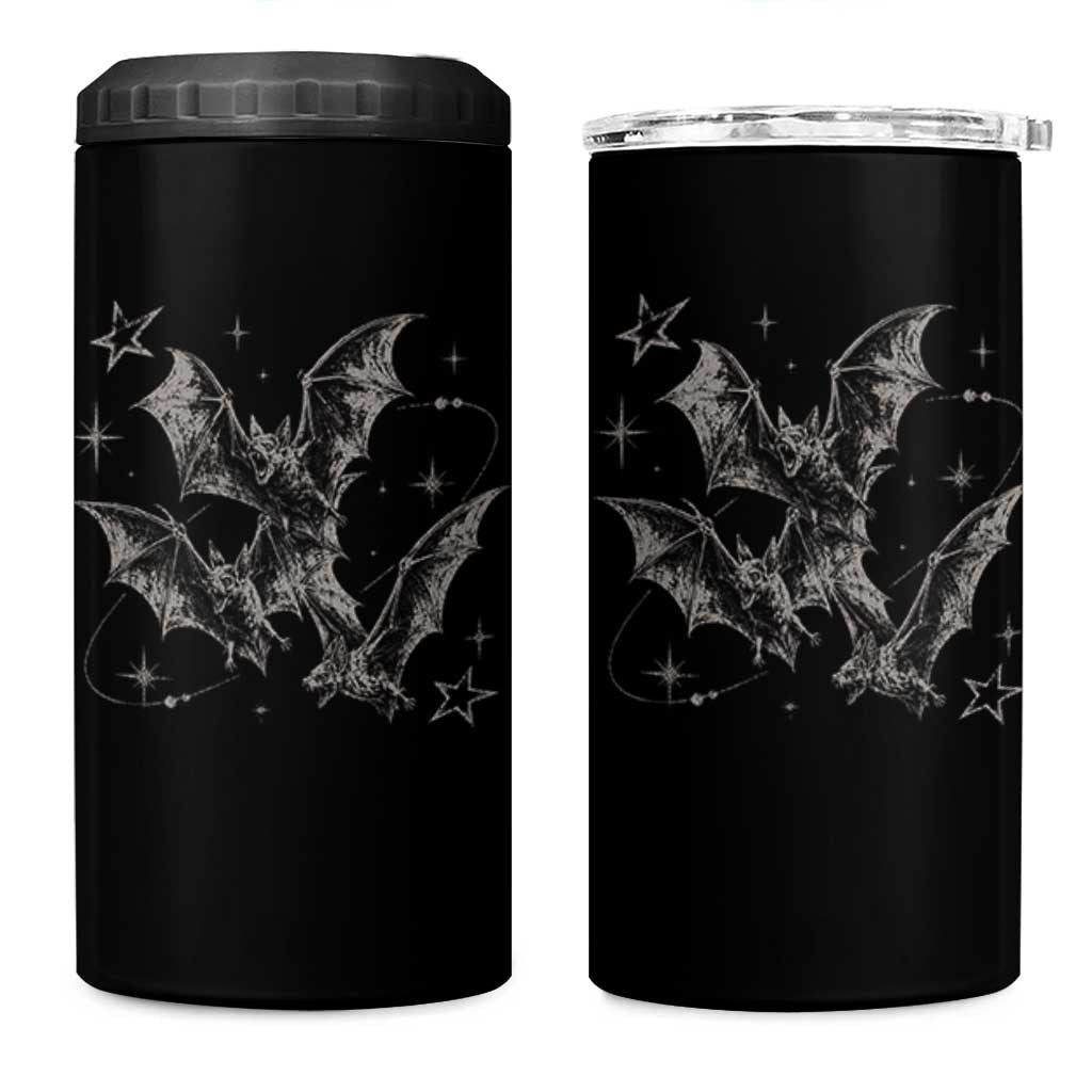 Three Bats Y2k 4 in 1 Can Cooler Tumbler Vintage 90s Style Bat Gothic Occult Halloween Bat Graphic