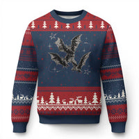 Three Bats Y2k Ugly Christmas Sweater Vintage 90s Style Bat Gothic Occult Halloween Bat Graphic