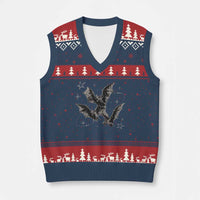 Three Bats Y2k V-Neck Knit Sweater Vest Vintage 90s Style Bat Gothic Occult Halloween Bat Graphic