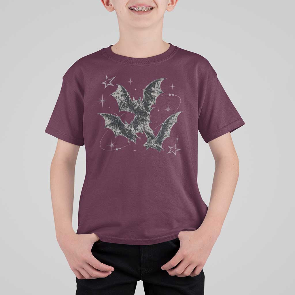 Three Bats Y2k T Shirt For Kid Vintage 90s Style Bat Gothic Occult Halloween Bat Graphic