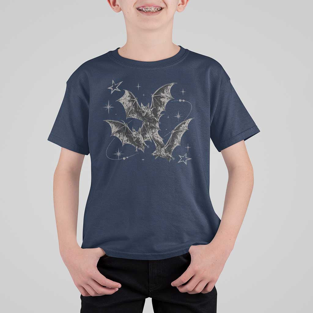Three Bats Y2k T Shirt For Kid Vintage 90s Style Bat Gothic Occult Halloween Bat Graphic