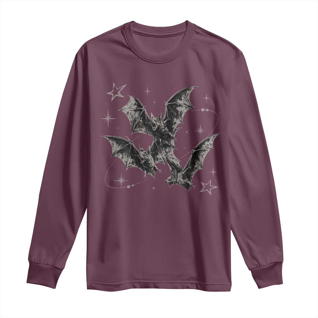Three Bats Y2k Long Sleeve Shirt Vintage 90s Style Bat Gothic Occult Halloween Bat Graphic