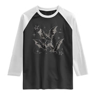 Three Bats Y2k Raglan Shirt Vintage 90s Style Bat Gothic Occult Halloween Bat Graphic