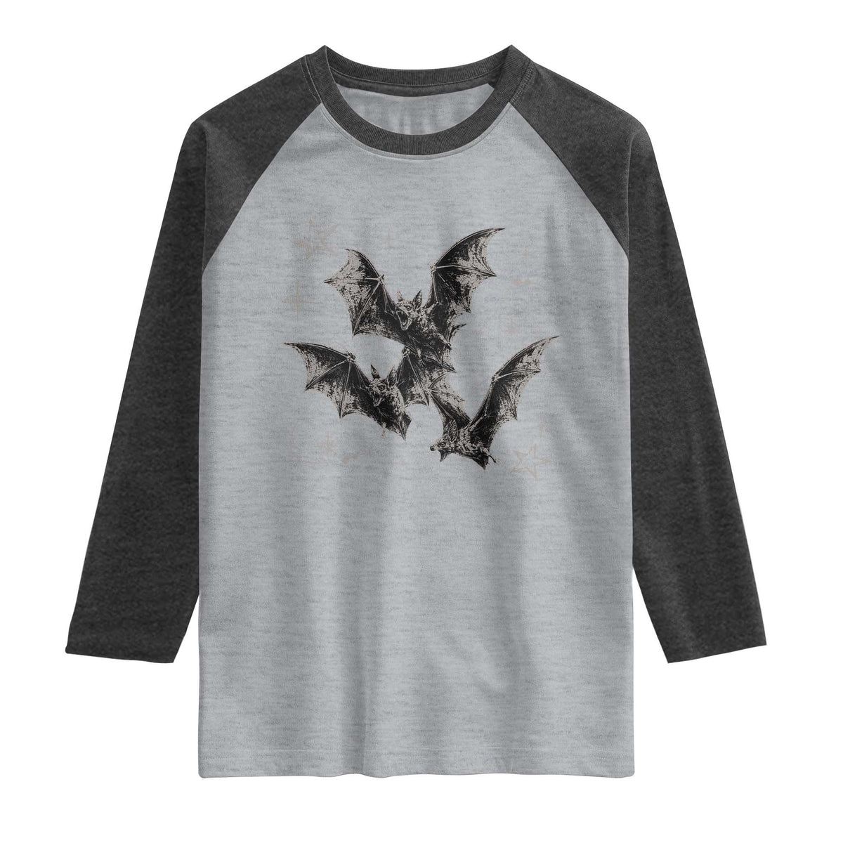 Three Bats Y2k Raglan Shirt Vintage 90s Style Bat Gothic Occult Halloween Bat Graphic