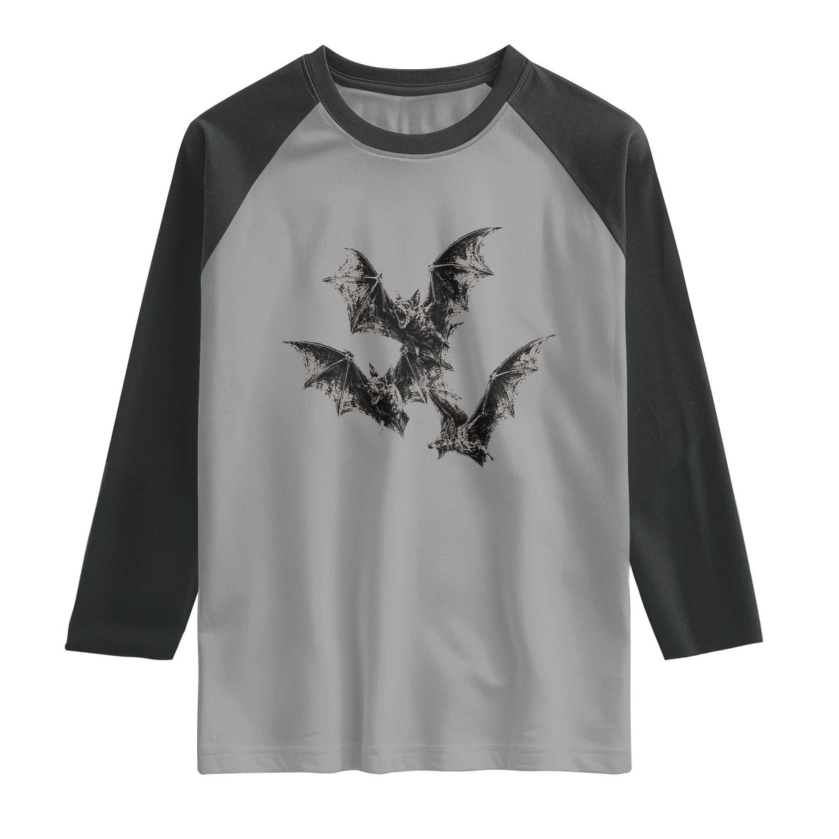 Three Bats Y2k Raglan Shirt Vintage 90s Style Bat Gothic Occult Halloween Bat Graphic
