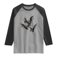 Three Bats Y2k Raglan Shirt Vintage 90s Style Bat Gothic Occult Halloween Bat Graphic