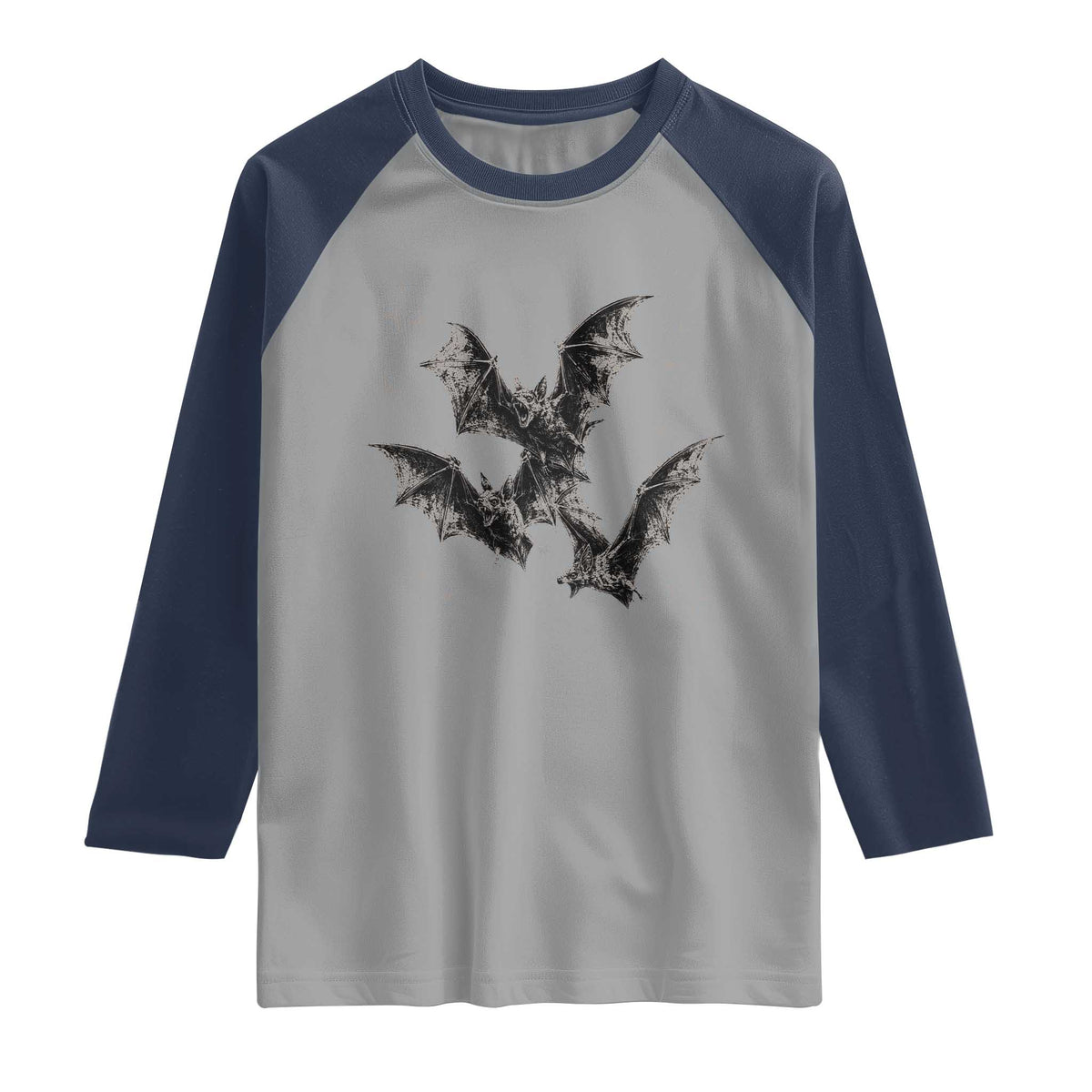 Three Bats Y2k Raglan Shirt Vintage 90s Style Bat Gothic Occult Halloween Bat Graphic
