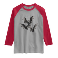 Three Bats Y2k Raglan Shirt Vintage 90s Style Bat Gothic Occult Halloween Bat Graphic
