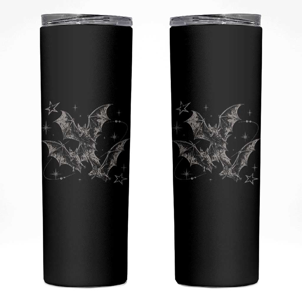 Three Bats Y2k Skinny Tumbler Vintage 90s Style Bat Gothic Occult Halloween Bat Graphic