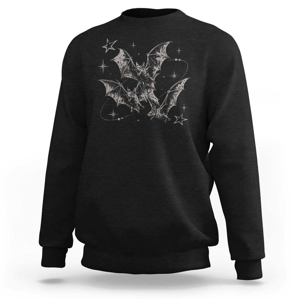 Three Bats Y2k Sweatshirt Vintage 90s Style Bat Gothic Occult Halloween Bat Graphic