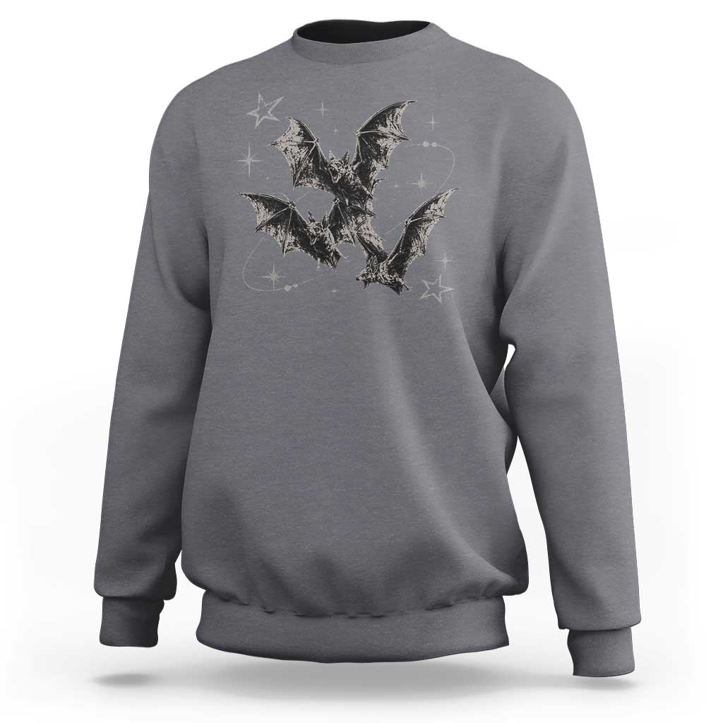 Three Bats Y2k Sweatshirt Vintage 90s Style Bat Gothic Occult Halloween Bat Graphic