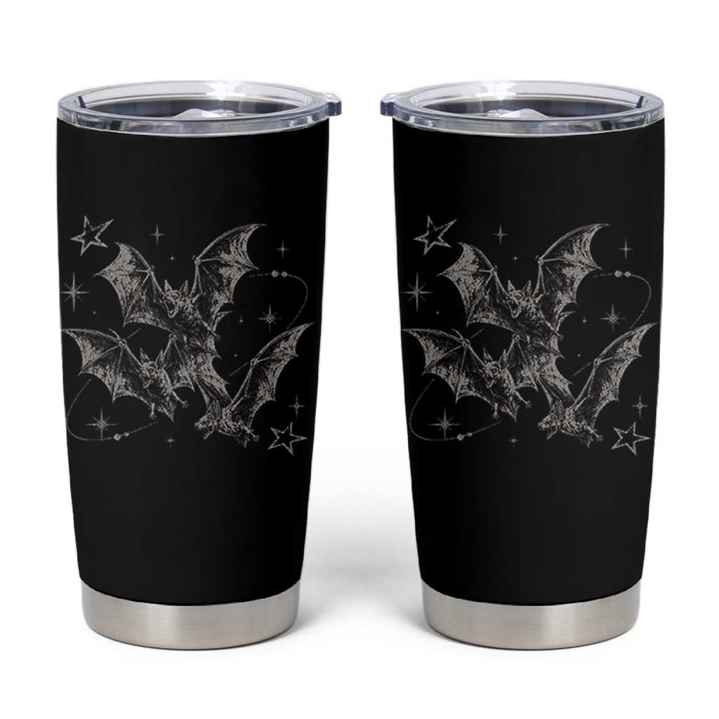 Three Bats Y2k Tumbler Cup Vintage 90s Style Bat Gothic Occult Halloween Bat Graphic