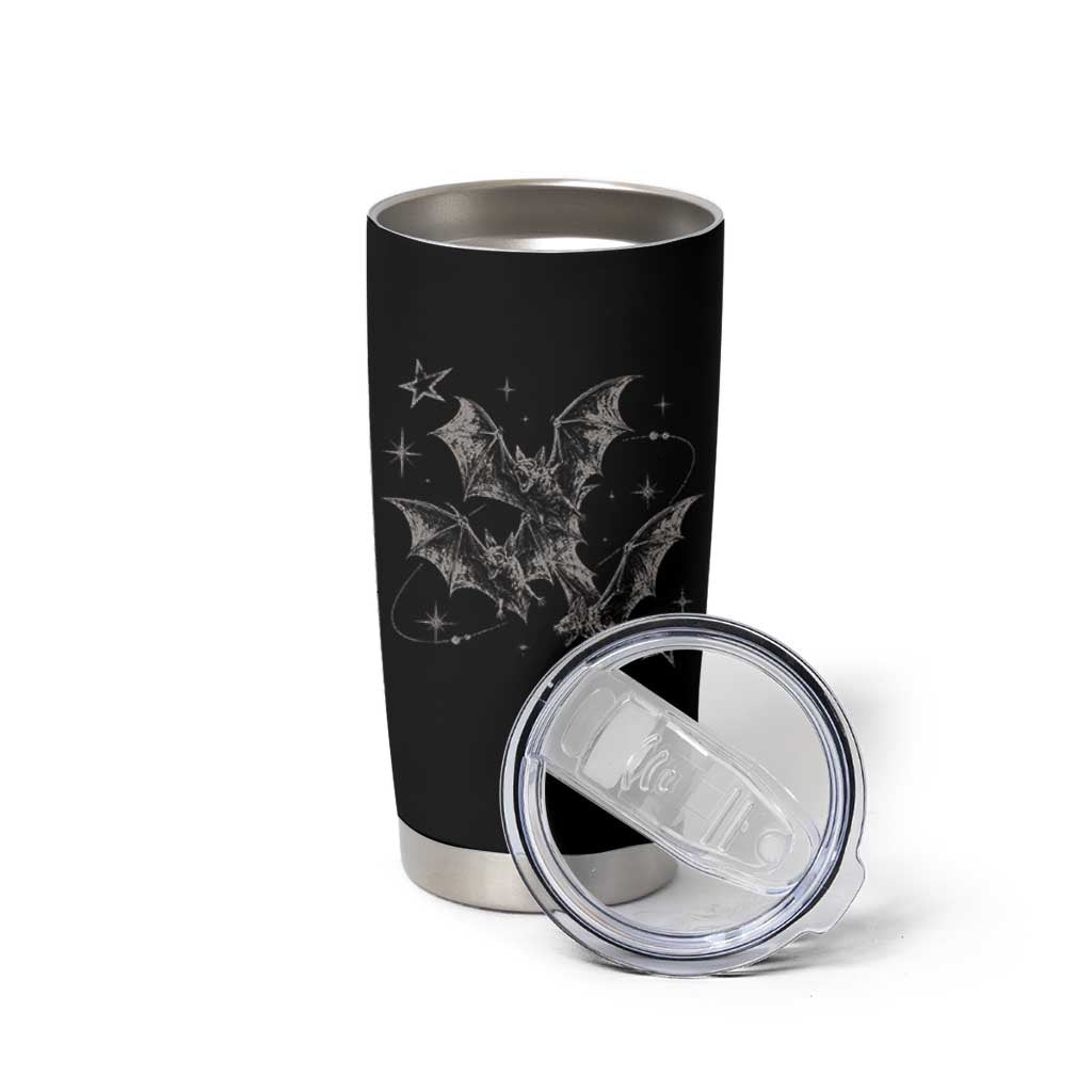 Three Bats Y2k Tumbler Cup Vintage 90s Style Bat Gothic Occult Halloween Bat Graphic