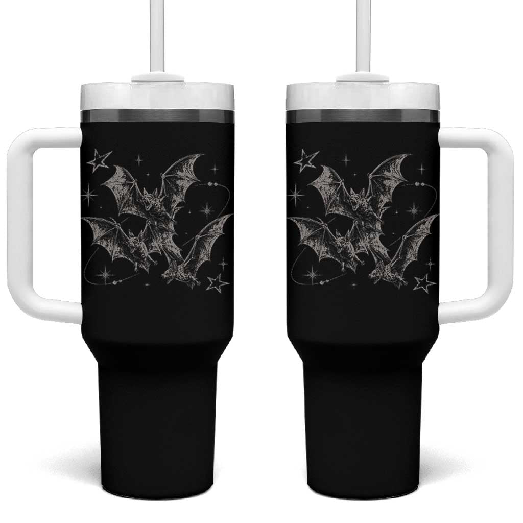Three Bats Y2k Tumbler With Handle Vintage 90s Style Bat Gothic Occult Halloween Bat Graphic