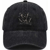 Three Bats Y2k Washed Cotton Baseball Cap Vintage 90s Style Bat Gothic Occult Halloween Bat Graphic