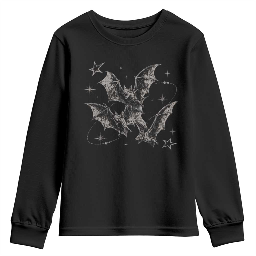 Three Bats Y2k Youth Sweatshirt Vintage 90s Style Bat Gothic Occult Halloween Bat Graphic