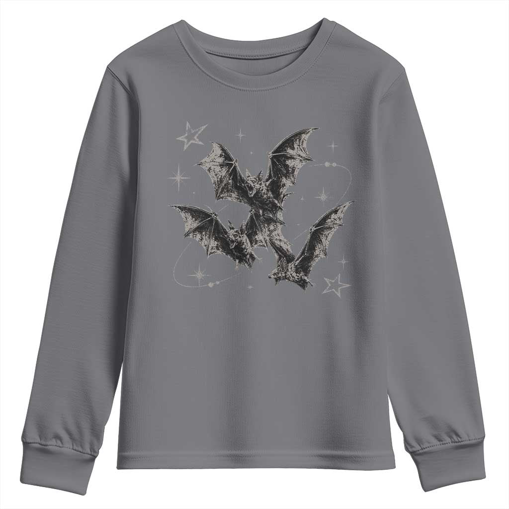 Three Bats Y2k Youth Sweatshirt Vintage 90s Style Bat Gothic Occult Halloween Bat Graphic