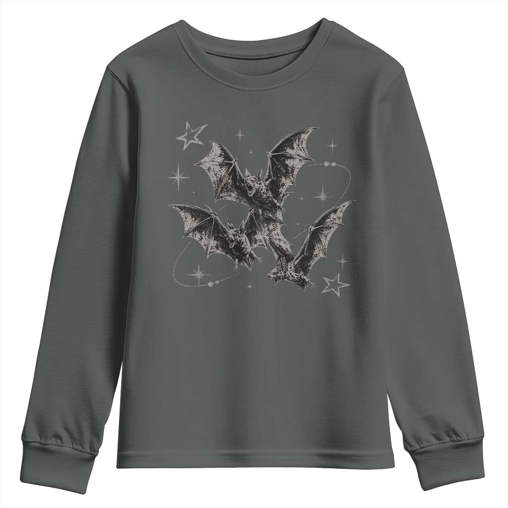 Three Bats Y2k Youth Sweatshirt Vintage 90s Style Bat Gothic Occult Halloween Bat Graphic