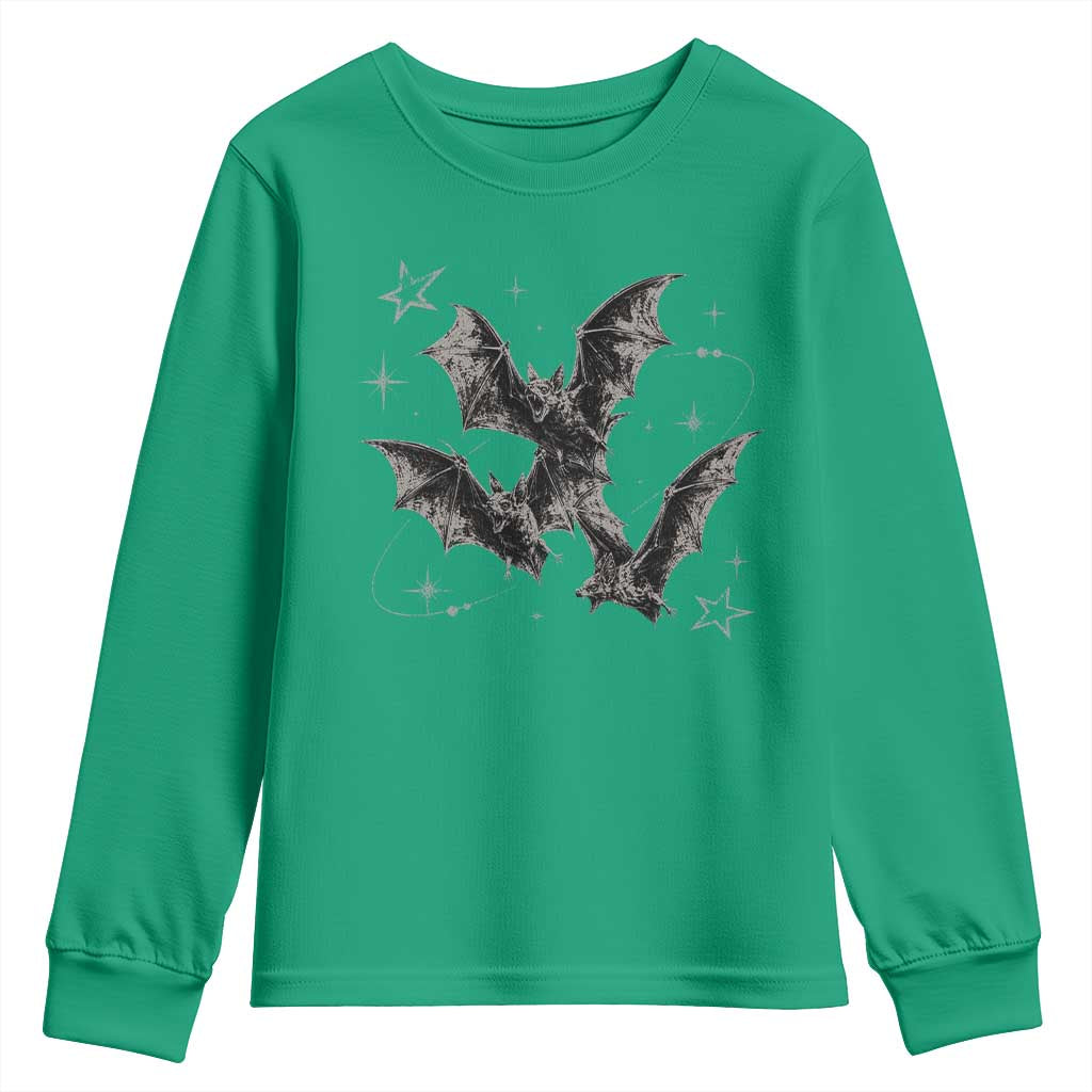 Three Bats Y2k Youth Sweatshirt Vintage 90s Style Bat Gothic Occult Halloween Bat Graphic