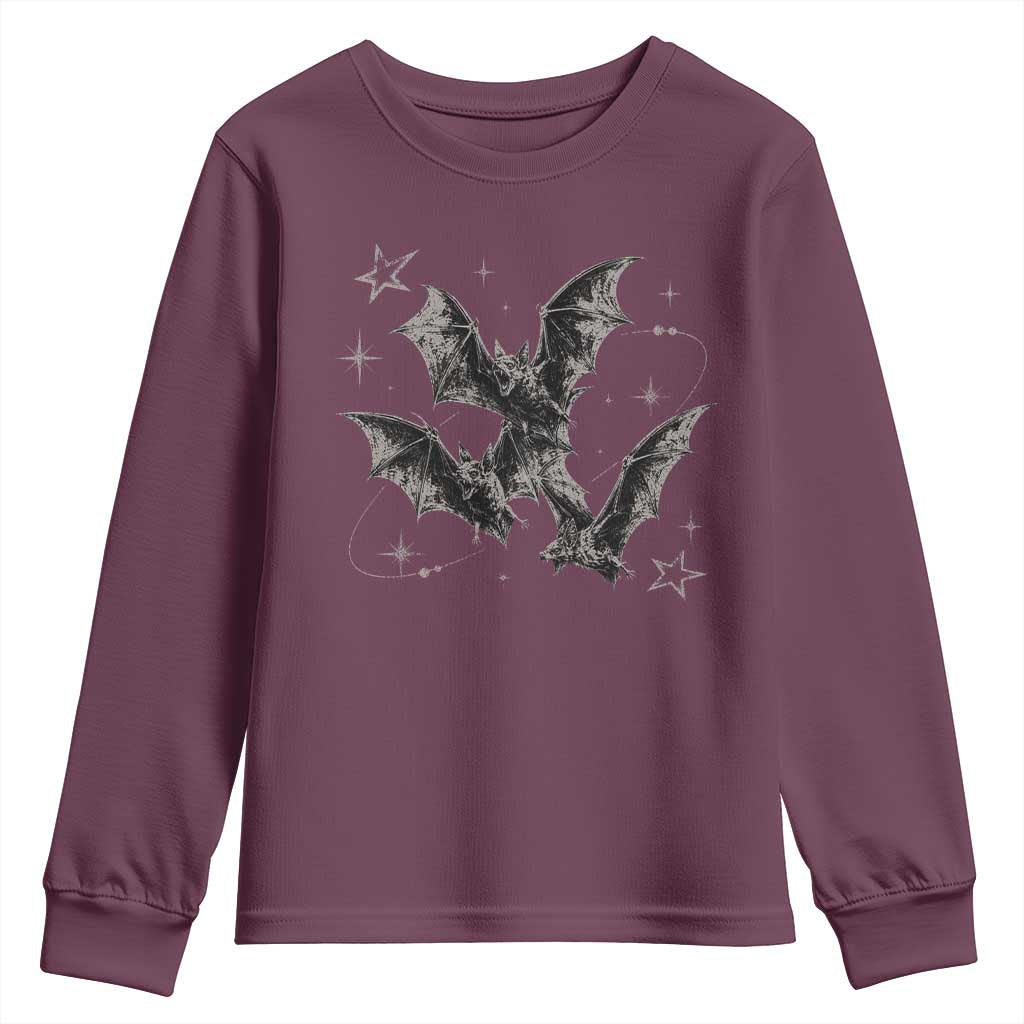 Three Bats Y2k Youth Sweatshirt Vintage 90s Style Bat Gothic Occult Halloween Bat Graphic