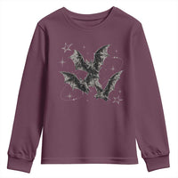 Three Bats Y2k Youth Sweatshirt Vintage 90s Style Bat Gothic Occult Halloween Bat Graphic