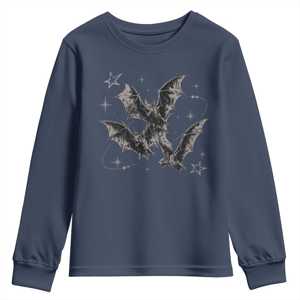 Three Bats Y2k Youth Sweatshirt Vintage 90s Style Bat Gothic Occult Halloween Bat Graphic