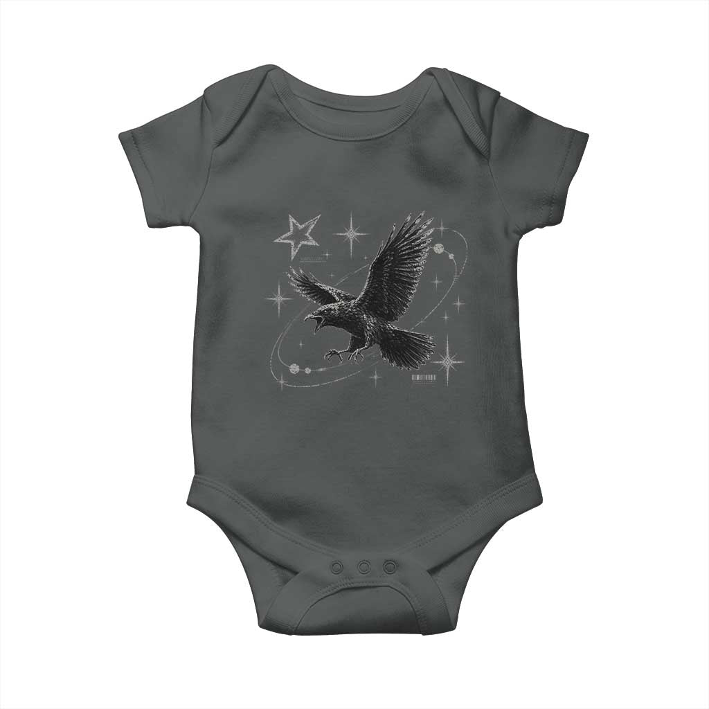 Raven Crow Y2k Baby Onesie Gothic Cyber Sigilism Occult Dark Academia Black Bird Graphic