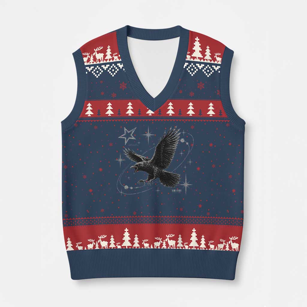 Raven Crow Y2k V-Neck Knit Sweater Vest Gothic Cyber Sigilism Occult Dark Academia Black Bird Graphic