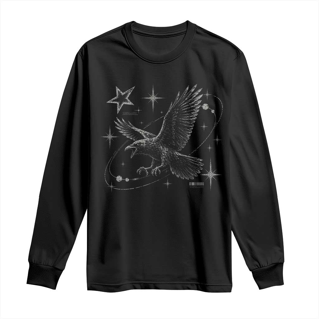Raven Crow Y2k Long Sleeve Shirt Gothic Cyber Sigilism Occult Dark Academia Black Bird Graphic