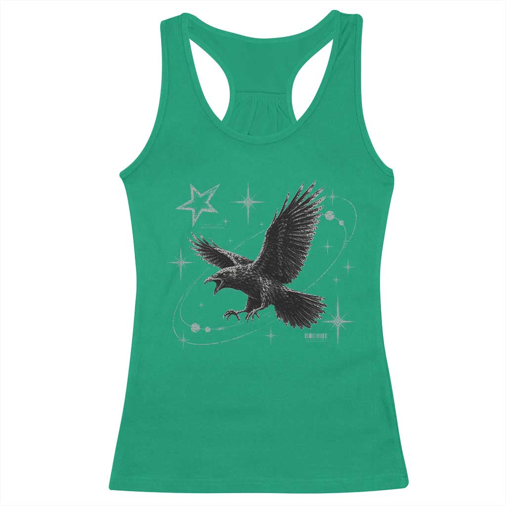 Raven Crow Y2k Racerback Tank Top Gothic Cyber Sigilism Occult Dark Academia Black Bird Graphic