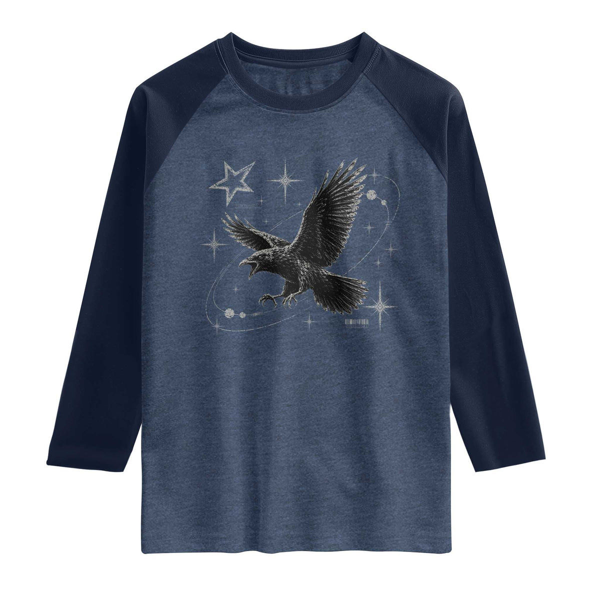 Raven Crow Y2k Raglan Shirt Gothic Cyber Sigilism Occult Dark Academia Black Bird Graphic