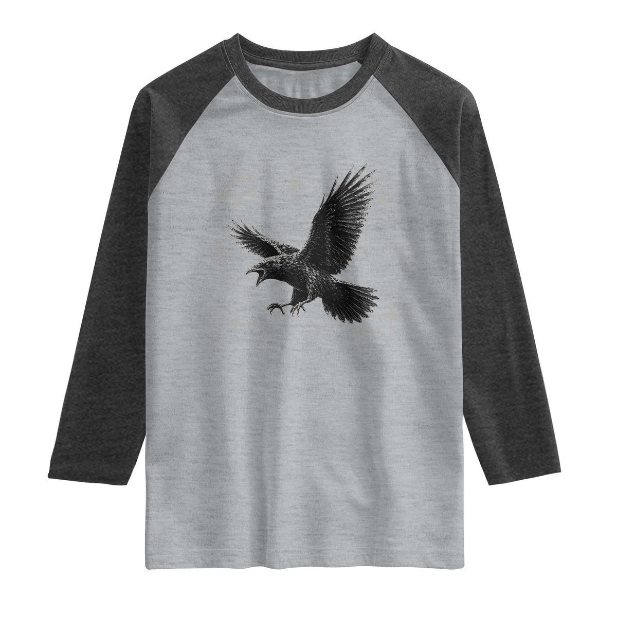 Raven Crow Y2k Raglan Shirt Gothic Cyber Sigilism Occult Dark Academia Black Bird Graphic