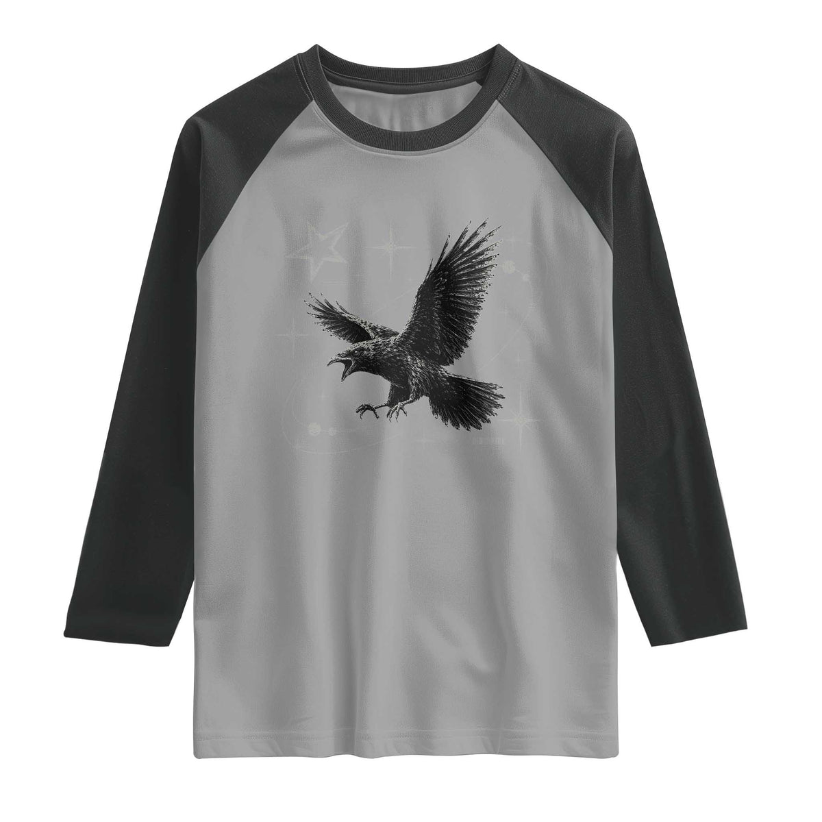 Raven Crow Y2k Raglan Shirt Gothic Cyber Sigilism Occult Dark Academia Black Bird Graphic