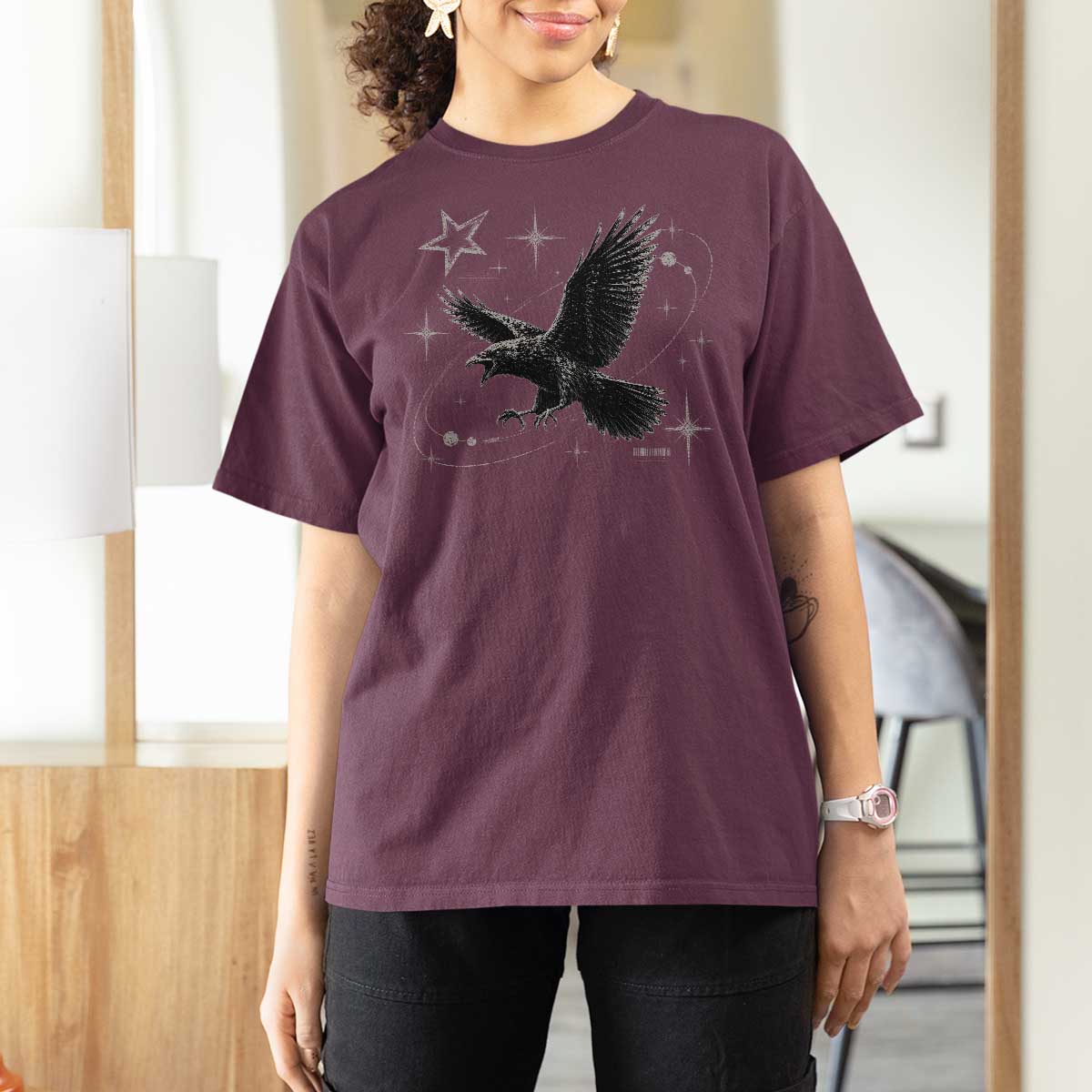 Raven Crow Y2k T Shirt For Women Gothic Cyber Sigilism Occult Dark Academia Black Bird Graphic