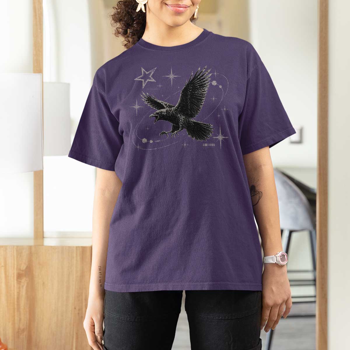 Raven Crow Y2k T Shirt For Women Gothic Cyber Sigilism Occult Dark Academia Black Bird Graphic