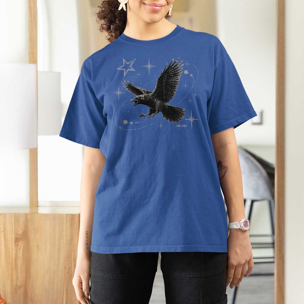 Raven Crow Y2k T Shirt For Women Gothic Cyber Sigilism Occult Dark Academia Black Bird Graphic
