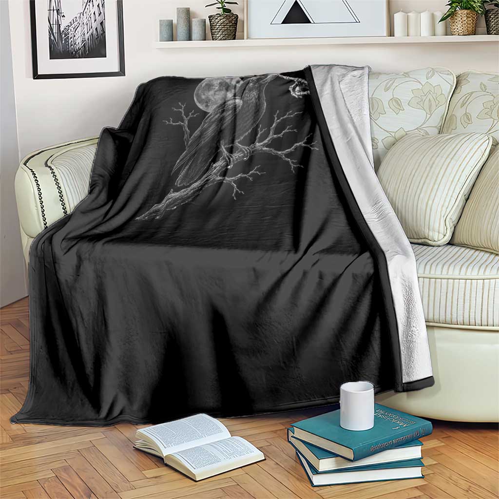 Skeleton Hand Boop Raven Throw Blanket Funny Spooky Halloween Crow Moon Graphic