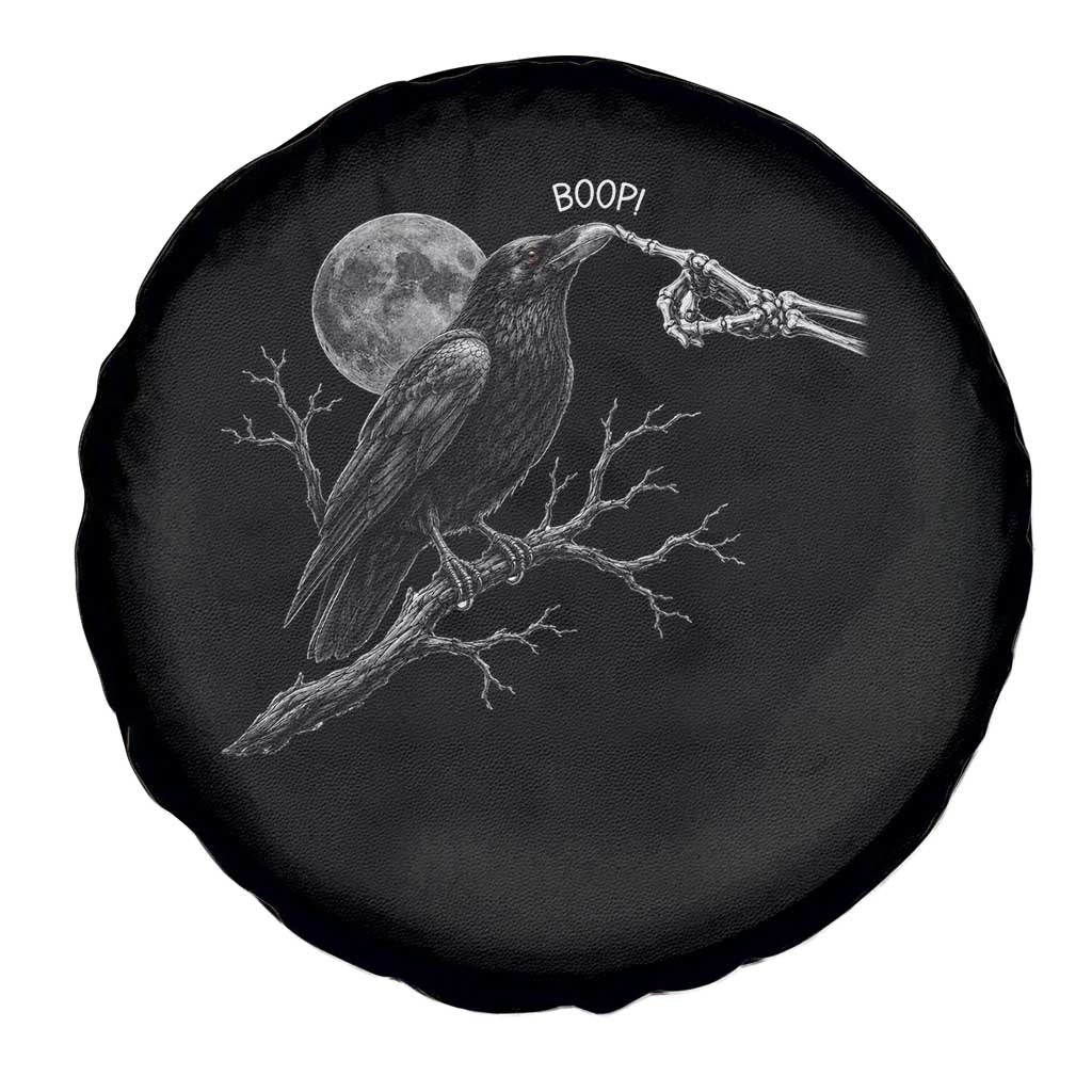 Skeleton Hand Boop Raven Spare Tire Cover Funny Spooky Halloween Crow Moon Graphic