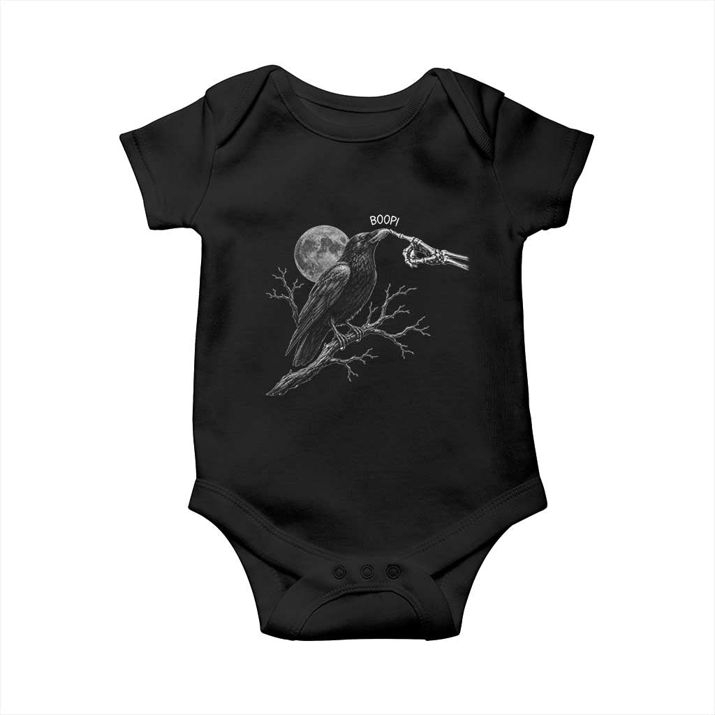 Skeleton Hand Boop Raven Baby Onesie Funny Spooky Halloween Crow Moon Graphic