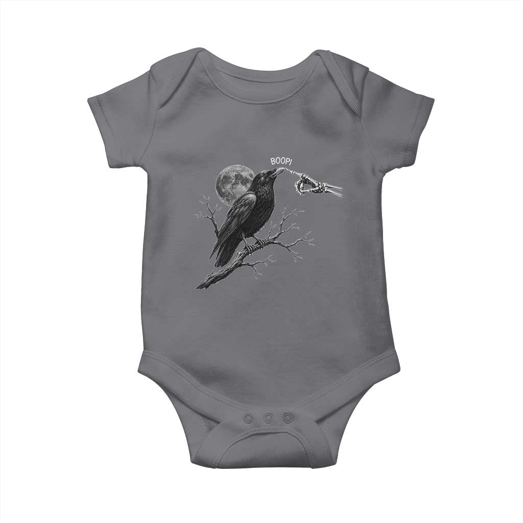 Skeleton Hand Boop Raven Baby Onesie Funny Spooky Halloween Crow Moon Graphic