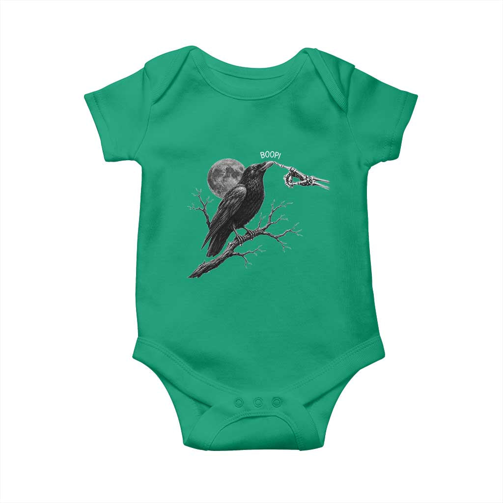 Skeleton Hand Boop Raven Baby Onesie Funny Spooky Halloween Crow Moon Graphic