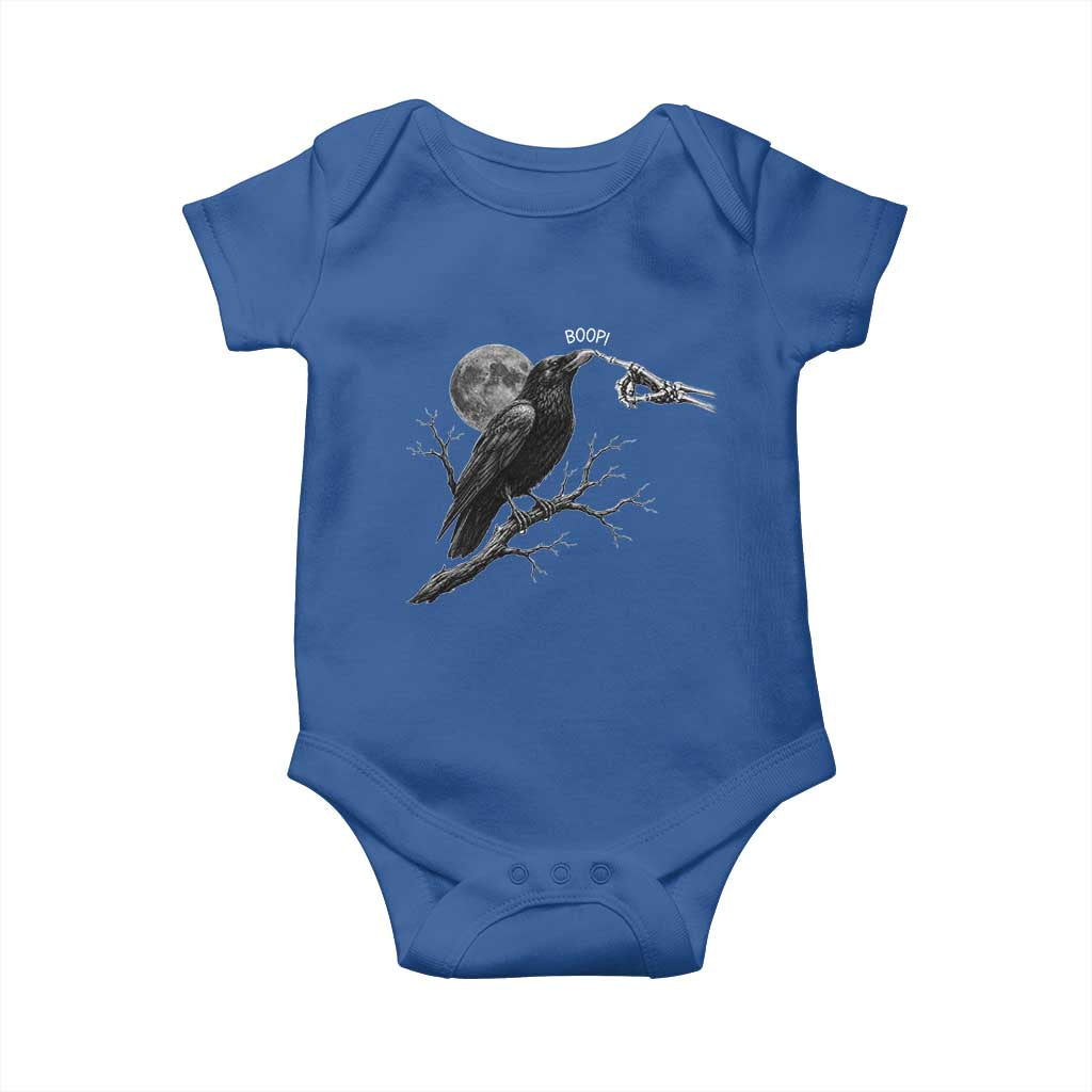 Skeleton Hand Boop Raven Baby Onesie Funny Spooky Halloween Crow Moon Graphic