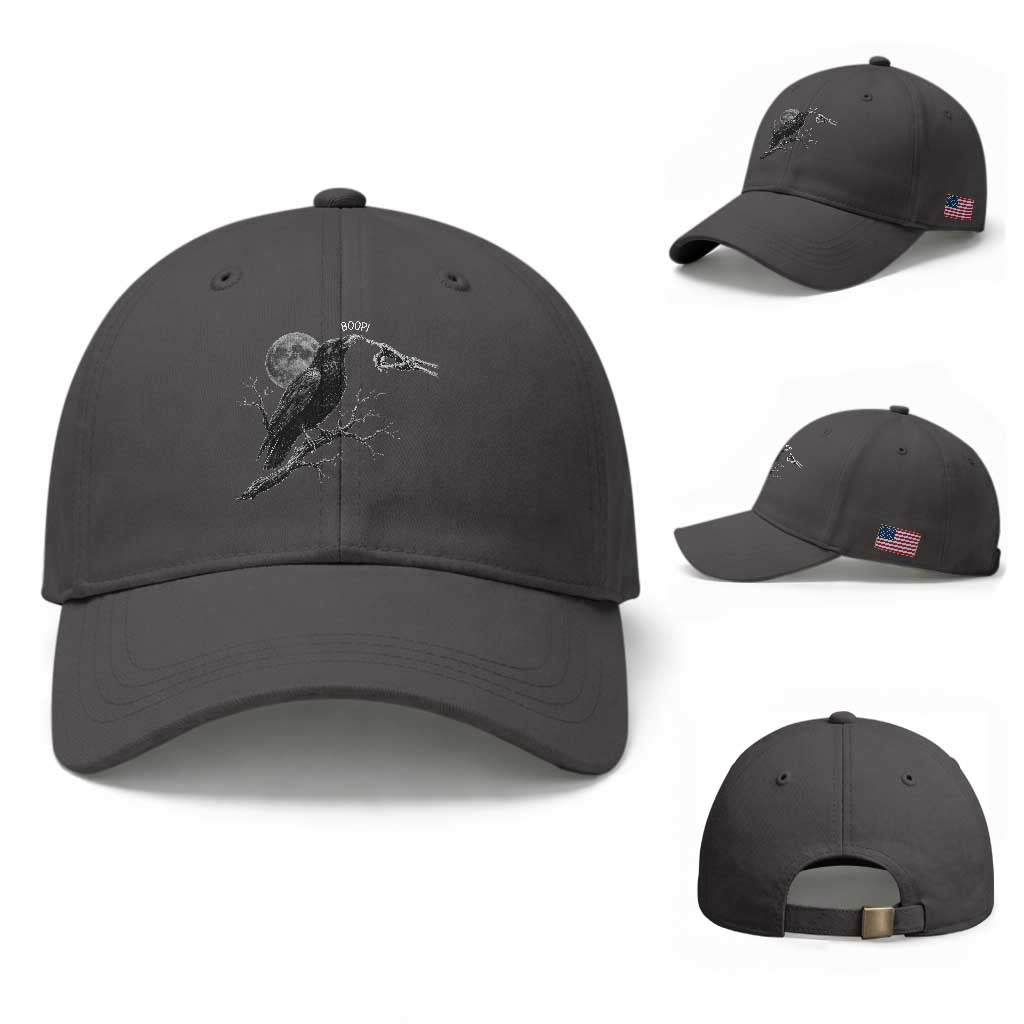 Skeleton Hand Boop Raven Baseball Cap Funny Spooky Halloween Crow Moon Graphic