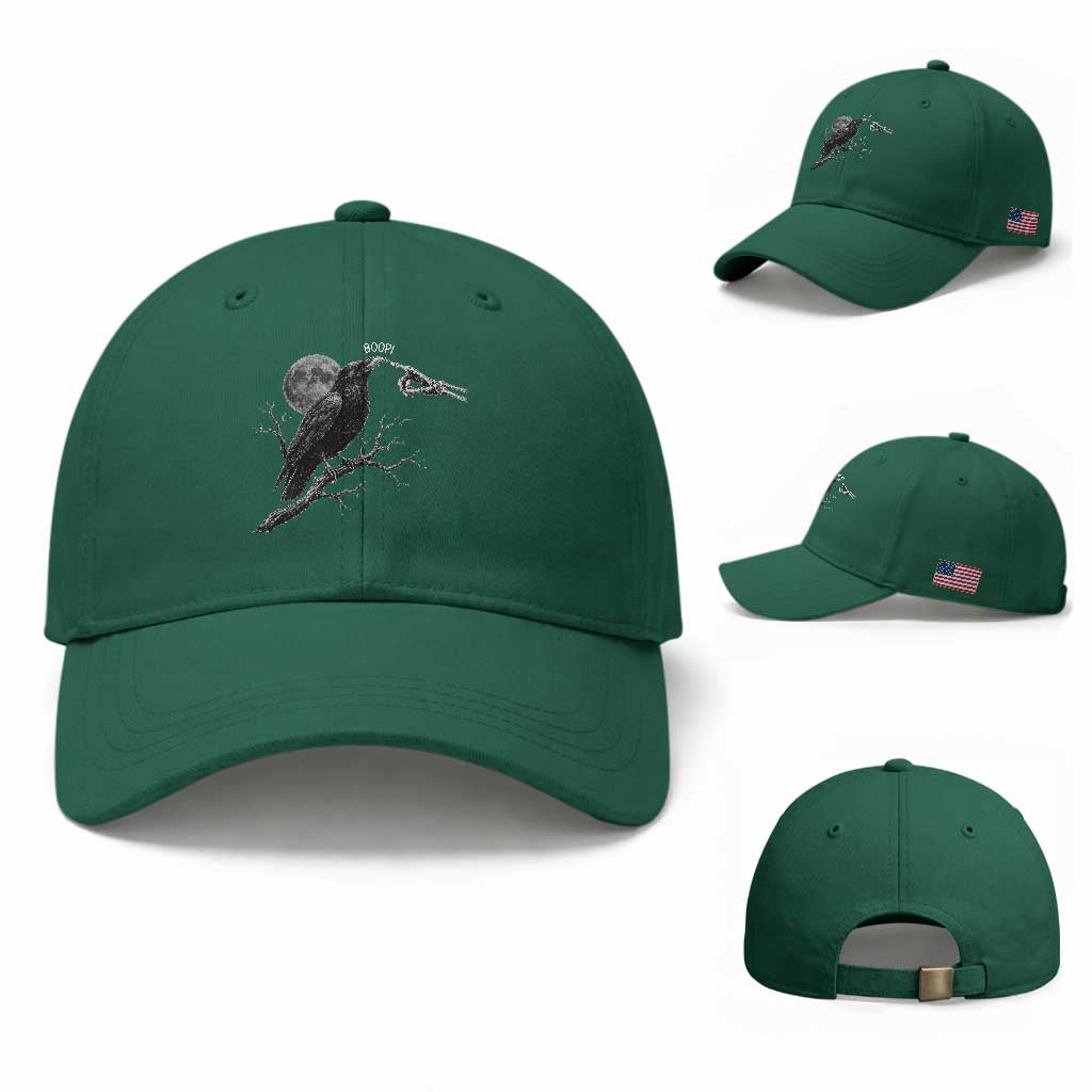 Skeleton Hand Boop Raven Baseball Cap Funny Spooky Halloween Crow Moon Graphic
