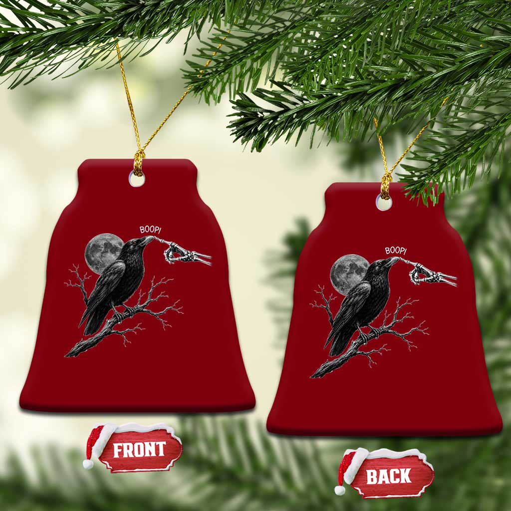Skeleton Hand Boop Raven Ceramic Ornament Funny Spooky Halloween Crow Moon Graphic